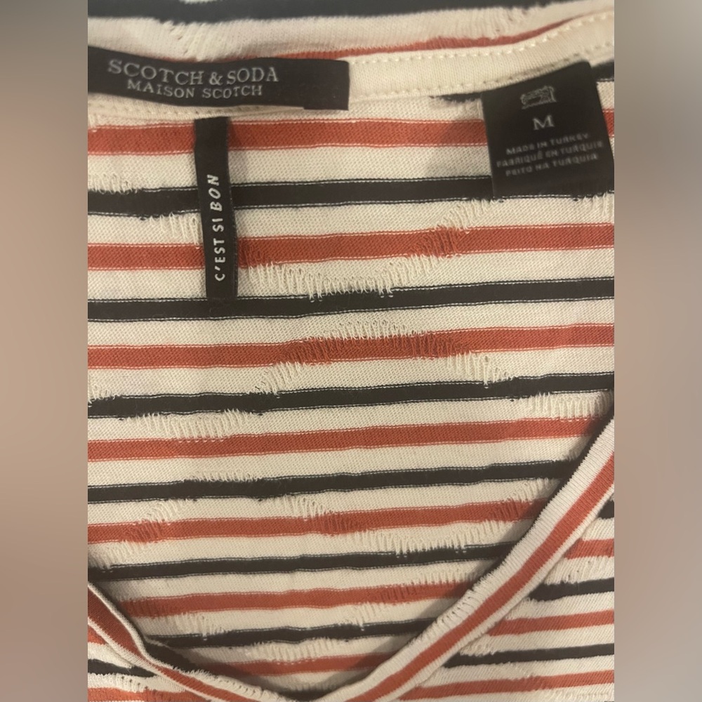 Socth & Soda Striped V-Neck Top t-shirt medium orange and black short sleeves - Picture 6 of 6